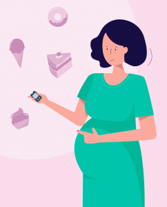 Векторное изображение беременной женщины с сахарным диабетом.